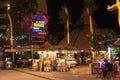 SIEM REAP, CAMBODIA - 29TH MARCH 2017: Bars, restaurants and lights along Pub Street in Siem Reap Cambodia at night Royalty Free Stock Photo