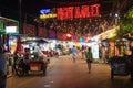 SIEM REAP, CAMBODIA - 29TH MARCH 2017: Bars, restaurants and lights along Pub Street in Siem Reap Cambodia at night