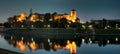 Krakow Wawel castle night photo panorama at dusk with dark slyline