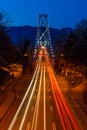 Night photo of VancouverÃ¢â¬â¢s Lions Gate Bridge during rush hours Royalty Free Stock Photo