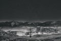 Night photo of Veysonnaz in Alps mountain resort Les 4 Vallees Switzerland Royalty Free Stock Photo