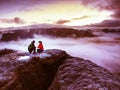 Night photo Woman shows magical lightning lantern to man Royalty Free Stock Photo