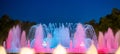 Night Photograph Of The Performance Of The Singing Magic Fountain Of Montjuic In Barcelona, Catalonia, Spain Royalty Free Stock Photo