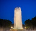 Night Photograph Of The Performance Of The Singing Magic Fountain Of Montjuic In Barcelona, Catalonia, Spain Royalty Free Stock Photo