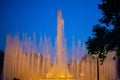 Night Photograph Of The Performance Of The Singing Magic Fountain Of Montjuic In Barcelona, Catalonia, Spain Royalty Free Stock Photo