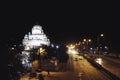 Night photography of busy highway next to motibagh gurudwara located in New Delhi - India Royalty Free Stock Photo