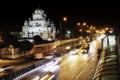 Night photography of busy highway next to motibagh gurudwara located in New Delhi - India Royalty Free Stock Photo