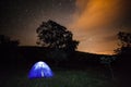 Night Photography - A Camping tent under starry sky.