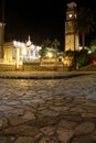 Night photography center of the magical town Cuetzalan Pueblo with view of the government palace, kiosk and the church of San Fra Royalty Free Stock Photo