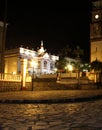 Night photography center of the magical town Cuetzalan Pueblo with view of the government palace, kiosk and the church of San Fra Royalty Free Stock Photo