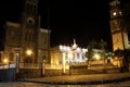 Night photography center of the magical town Cuetzalan Pueblo with view of the government palace, kiosk and the church of San Fra Royalty Free Stock Photo