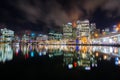 Night photography of Cockle Bay with Darling Harbour cityscape, Sydney, Australia view with dramatic clouds sky. Royalty Free Stock Photo