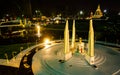 Night photography of Democracy monument Bangkok at miniature park is an open space that displays miniature buildings and models.