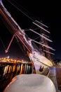 Night photography in the harbor with old sailing ships on the quay Royalty Free Stock Photo