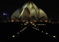 Night photography of illuminated Lotus temple in New Delhi - North India Royalty Free Stock Photo