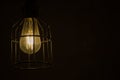 Night photography of the light bulb with Metal Cage isolated on black background. Royalty Free Stock Photo