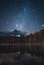 Night Photography Milky way Stars of Lake Lago d'Antorno in Dolomites Italy Royalty Free Stock Photo