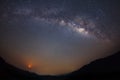 Night photography in Phitsanulok. Milky way galaxy with moon and