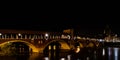 Night photography of the Ponte Coperto of Pavia, historical buil