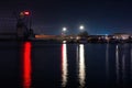 night photography of port with reflection Royalty Free Stock Photo