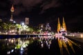 Night photography of Sydney cityscape with `The Lights of Christmas` is the annual event by projection lighting on St Mary church. Royalty Free Stock Photo
