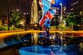 Night photography of The Wind sculpture by Yinka Shonibare, at Gene Leahy Mall Riverfront downtown Omaha Nebraska