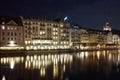 Night photos of City of Lucern and Reuss River, Canton of Lucerne