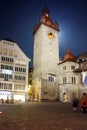 Night photos of Clock Tower in City of Lucern, Canton of Lucerne