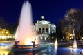 Night photos of Fountain in front of city hall in the center of Plovdiv, Bulgaria Royalty Free Stock Photo