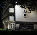 Night photos of illuminated new beautiful buildings of Strasbourg