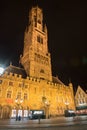 Night picture of belfried tower in Brugge, Belgium Royalty Free Stock Photo