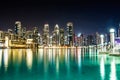 Night picture of quiet dancing fountain in dubai