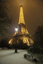 Rare snow in Paris near Eiffel Tower