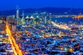 Night pnoramic view of San Francisco downtown with skyscrapers and Okeland Bridge Royalty Free Stock Photo