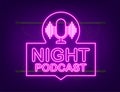 Night Podcast neon icon, vector symbol in flat isometric style isolated on white background. Vector stock illustration Royalty Free Stock Photo