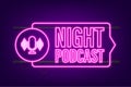 Night Podcast neon icon, vector symbol in flat isometric style isolated on white background. Vector stock illustration Royalty Free Stock Photo