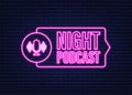 Night Podcast neon icon, vector symbol in flat isometric style isolated on white background. Vector stock illustration. Royalty Free Stock Photo