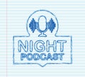 Night Podcast sketch icon, vector symbol in flat isometric style isolated on white background. Vector stock illustration Royalty Free Stock Photo