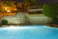 Night pool at the hotel. The concept of rest Royalty Free Stock Photo