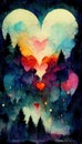 a night poster forest in a colorful dream of love