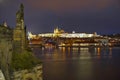 Panorama. Landmark attraction landscape in Prague: Prague Castle, Catholic Saint Vitus Cathedral and Vltava River - Czech Republic Royalty Free Stock Photo