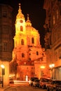 Night Prague St. Nicholas' Cathedral, Czech Republic Royalty Free Stock Photo