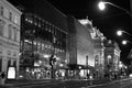 Night prague street in lights Black and white Royalty Free Stock Photo