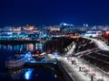 Night quay of the city of Krasnoyarsk 2019 winter.