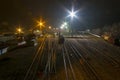 Night railway station with artificial lighting Royalty Free Stock Photo