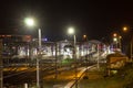 Night railway. Night train. Night station. Nice view of the railway. Background. Royalty Free Stock Photo