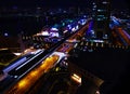 A night railway at the urban city high angle wide shot Royalty Free Stock Photo