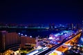 A night railway at the urban city high angle wide shot Royalty Free Stock Photo