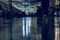 Night rain cityscape scene in Moscow with floor reflection