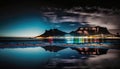 night reflection of cape town montain South Africa on the river and lights Royalty Free Stock Photo